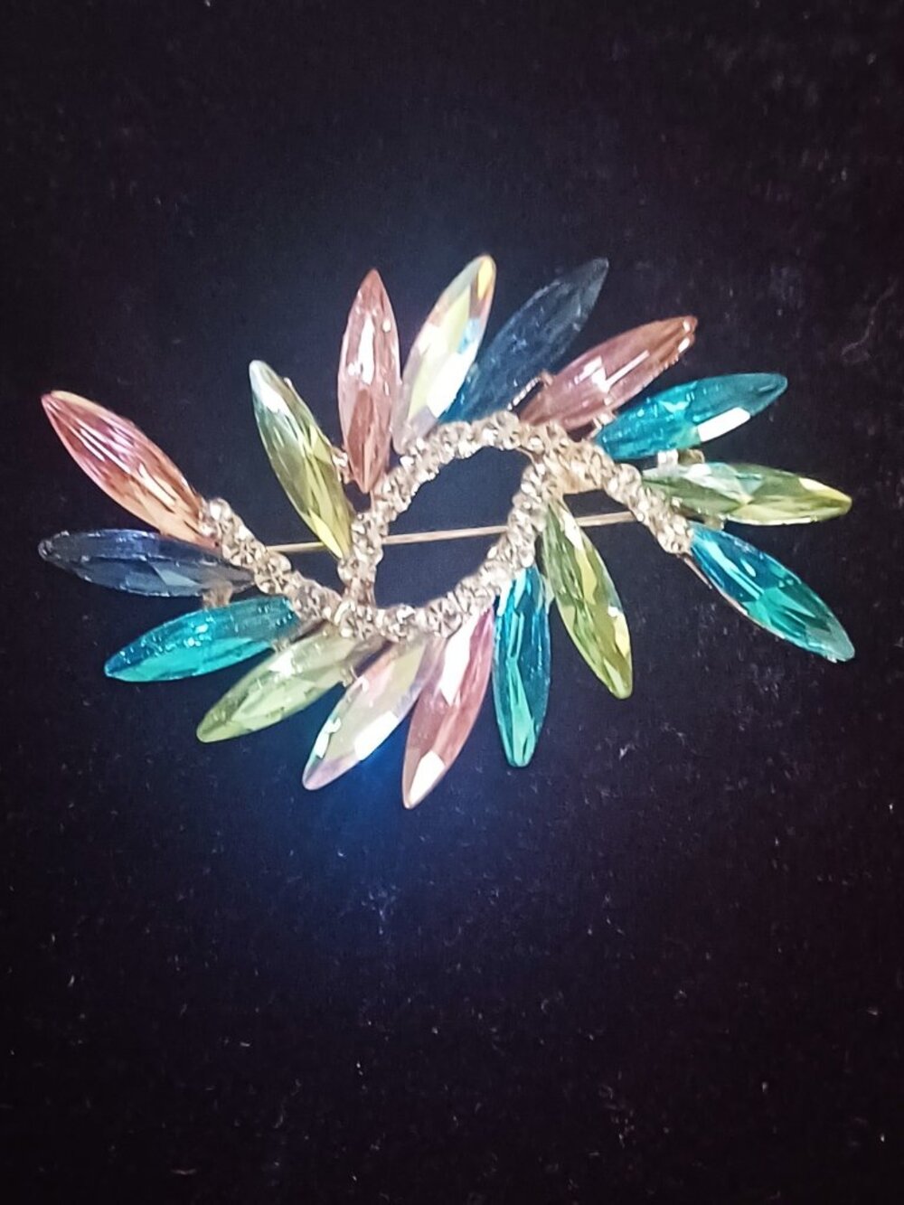 Multi Colored Marquise Cut Rhinestone Brooch